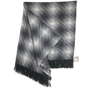 NWT SHIRALEAH Chicago Camden Wool Blend Suede Fringe Throw 55"x50" Gray‎ Black